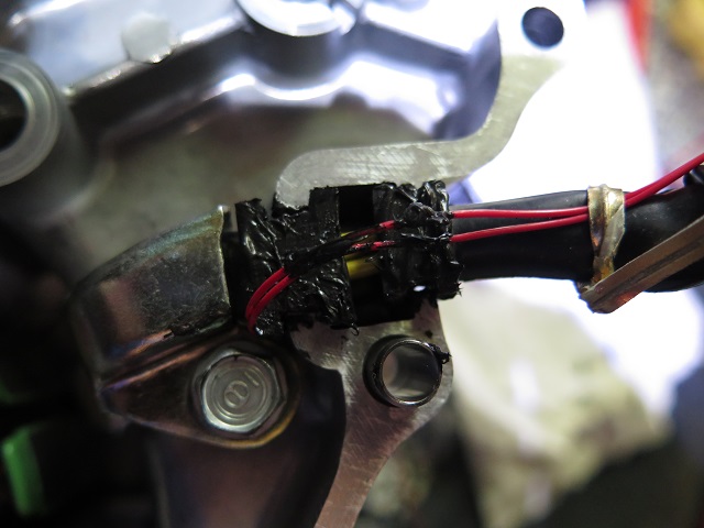 Resistance Temperature Detector (RTD) wires leaving the crankcase.